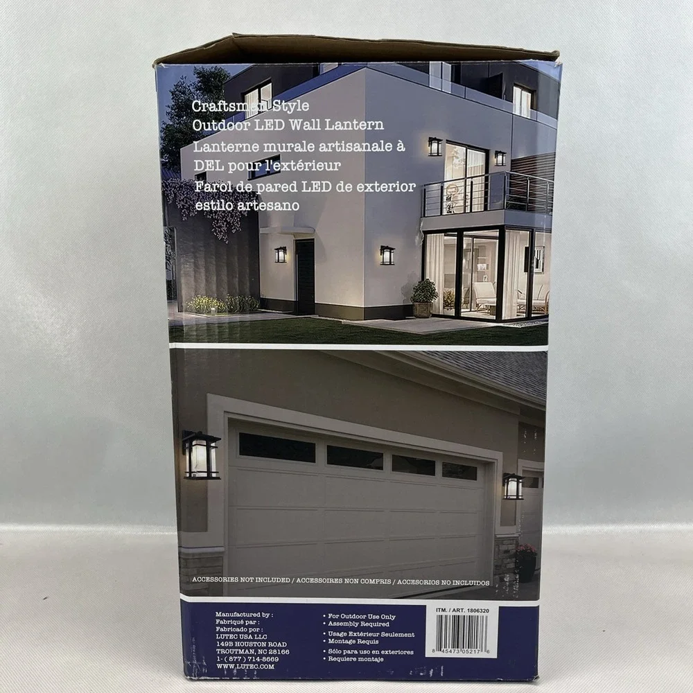 Lutec Craftsman Style Outdoor LED Wall Lantern Light Matte Black 810 Lumen
